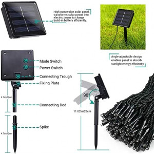 Guirnalda Luces Exterior Solar 10M 140LED  Impermeables Cadena de Luces Decoracion para Exteriores/Interiores,