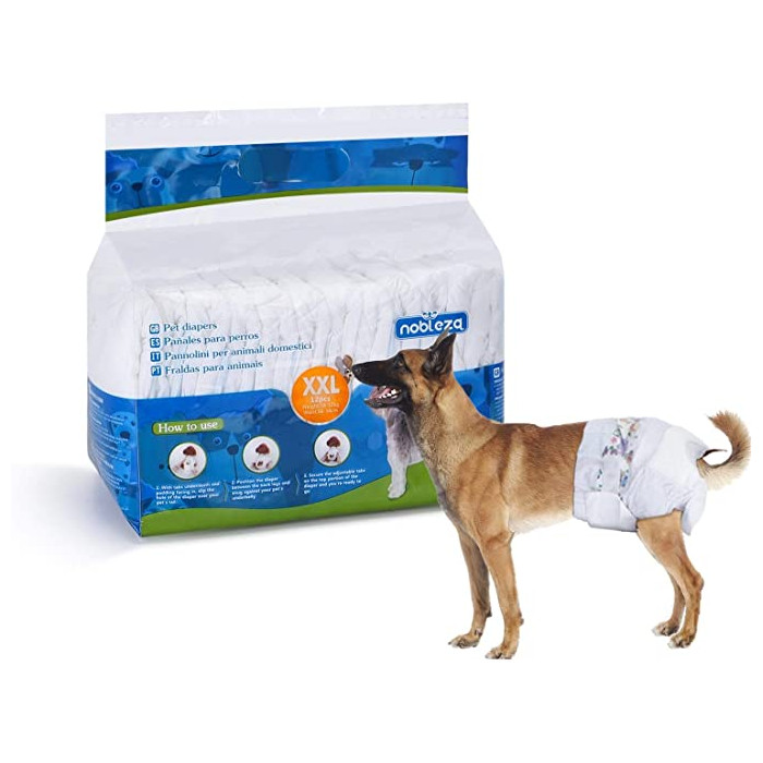 Nobleza 12x Pañales para Perros Desechables Hembra Cachorro Entrenamiento Paquete de 12, XXL