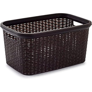 Cesta Rattan para la Colada Rectangular estilo Mimbre, Pongo todo de Plástico, Cesta para ropa, Capacidad de 35 Litros